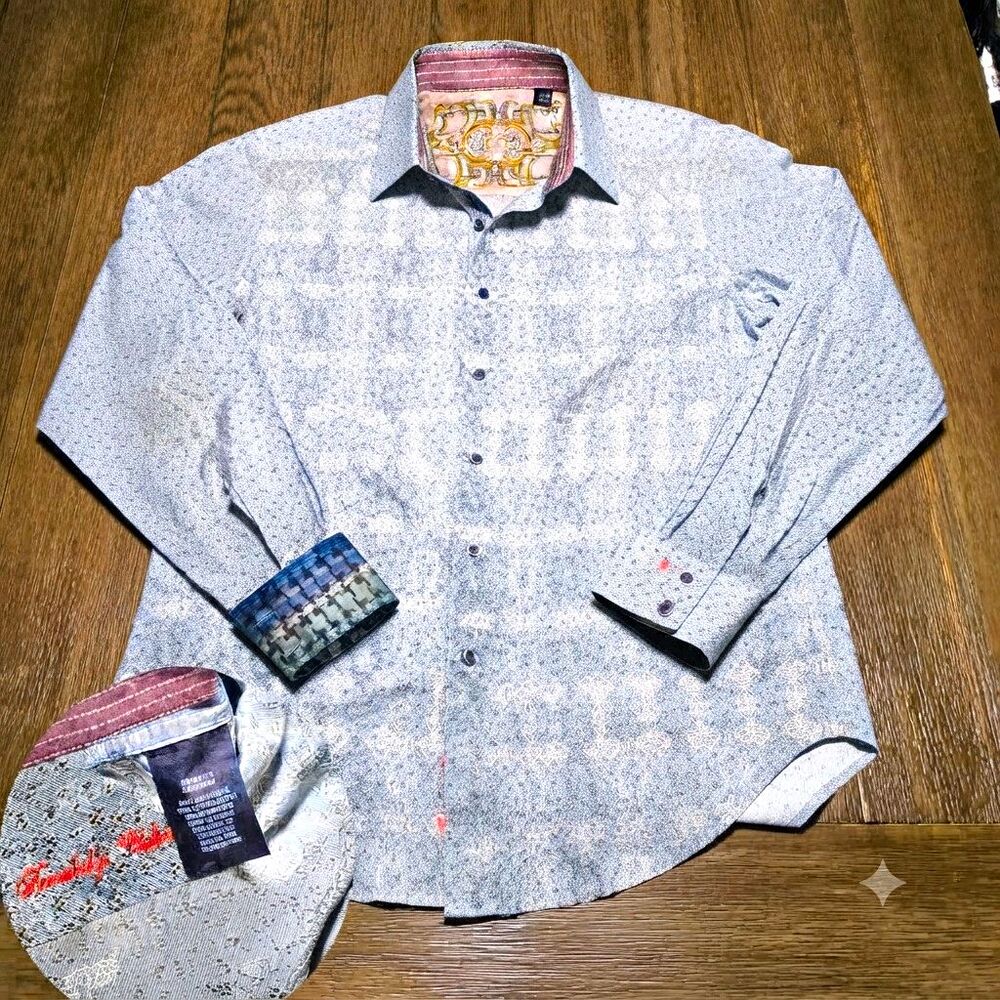 Robert Graham Men's Classic Fit M 32/33 Gray Paisley Cotton Button-Up Shirt